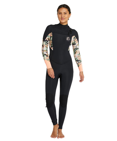 O'Neill Women's Bahia 3/2mm Steamer Chest Zip Wetsuit - Black Wild Papaya